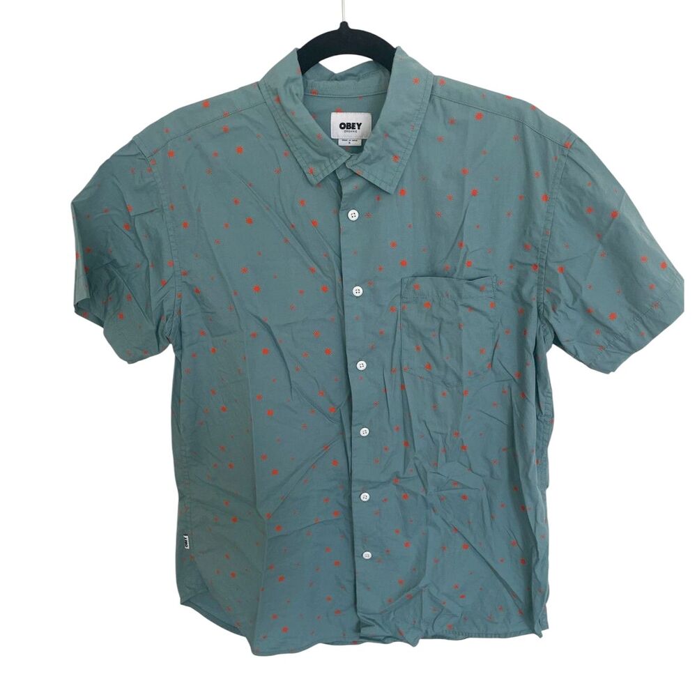 Obey Mens Short Sleeve Button Down Sz Small Camp Quirky Novelty Streetwear